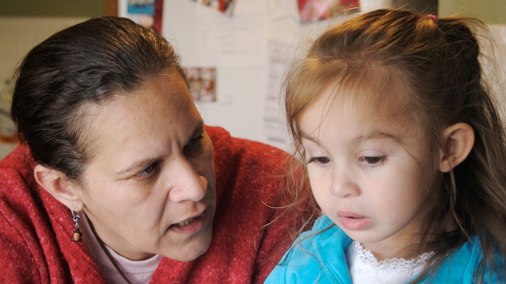 Jessie Little Doe works with her daughter Mae on Wampanoag vocabulary