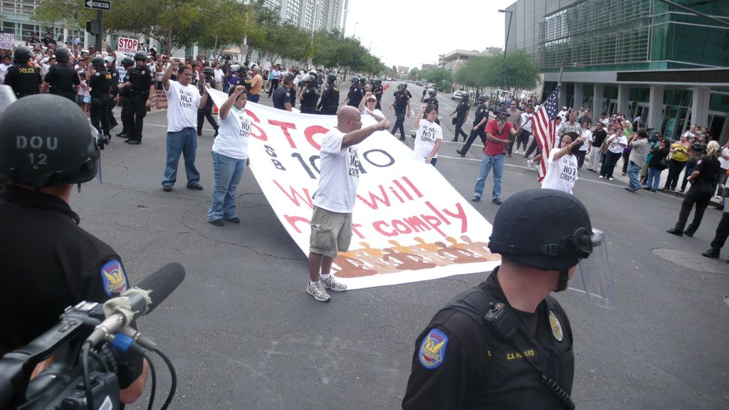 Immigration protestors on the streets of Phoenix