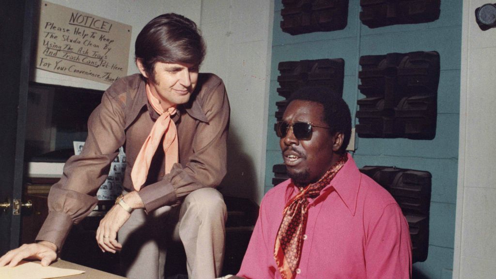 Rick Hall and Clarence Carter at work in the FAME studio at Muscle Shoals.