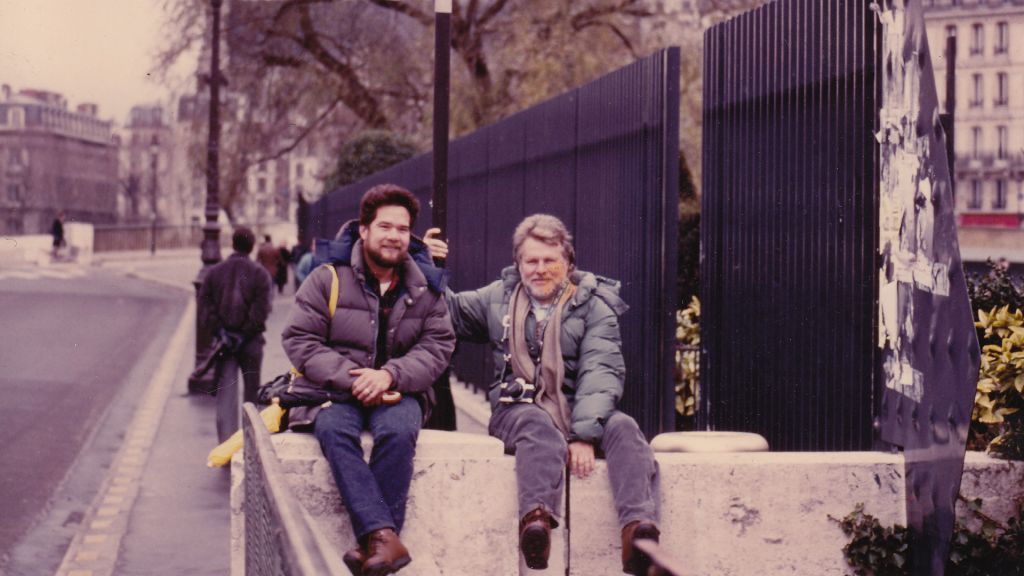 Richard Adams and Tony Sullivan at the Mémorial des Martyrs de la Déportation in Paris during their European exile.