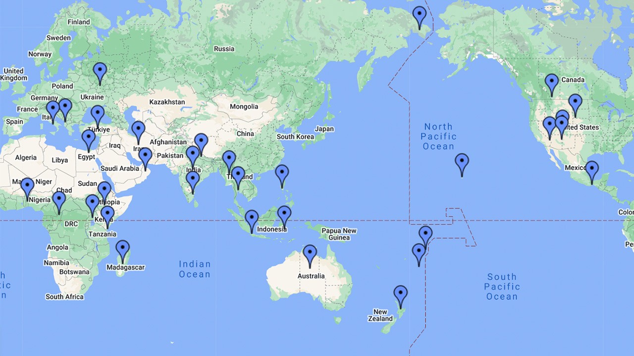 A Google Map with pins in various places signifying gender-diverse cultures around the world.