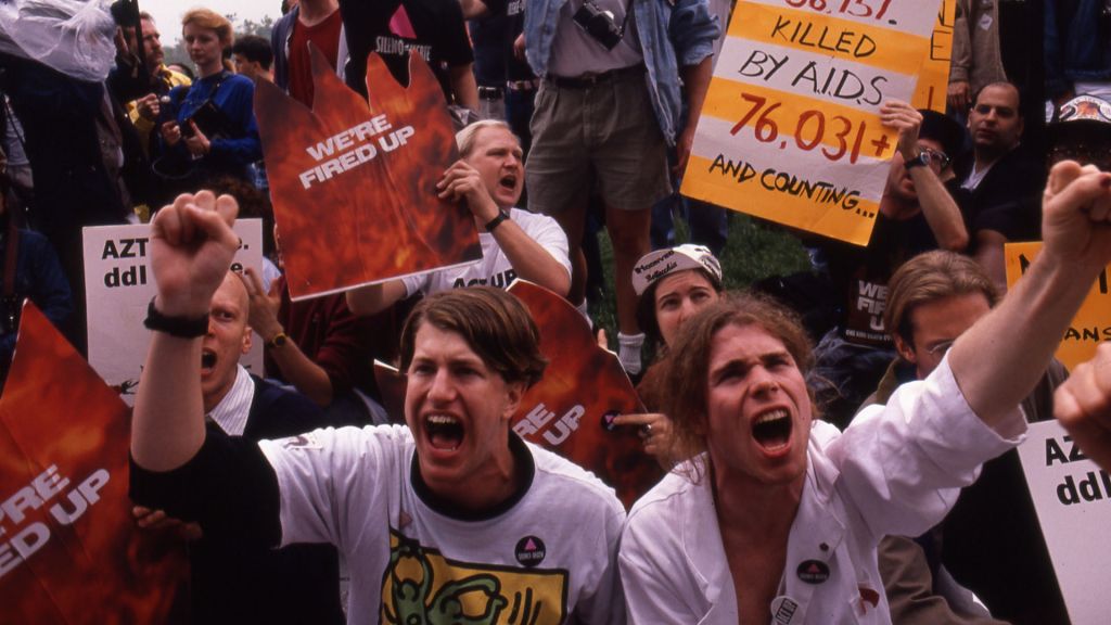 AIDS activists protest via a sit-in