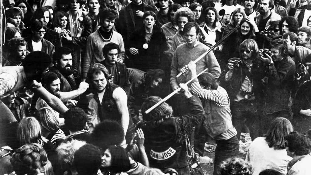 From the Maysles Brothers' Gimme Shelter, when things turned ugly at Altamont during Rolling Stones' performance