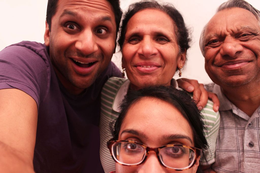 The Patels family pose for a selfie picture, from Meet the Patels