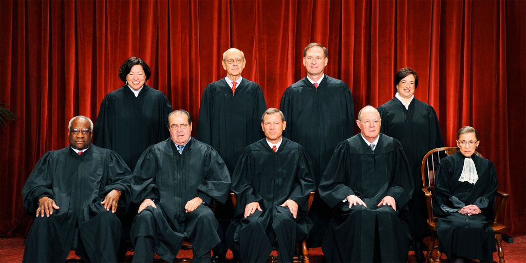 The Supreme Court of the United States, including the late Antonin Scalia (there are currently 8 justices until a 9th is confirmed).