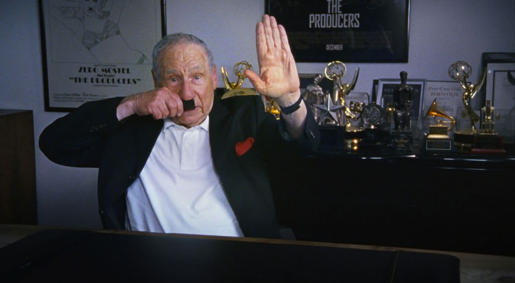 Mel Brooks in the Last Laugh demonstrates his Hitler impression with moustache and all