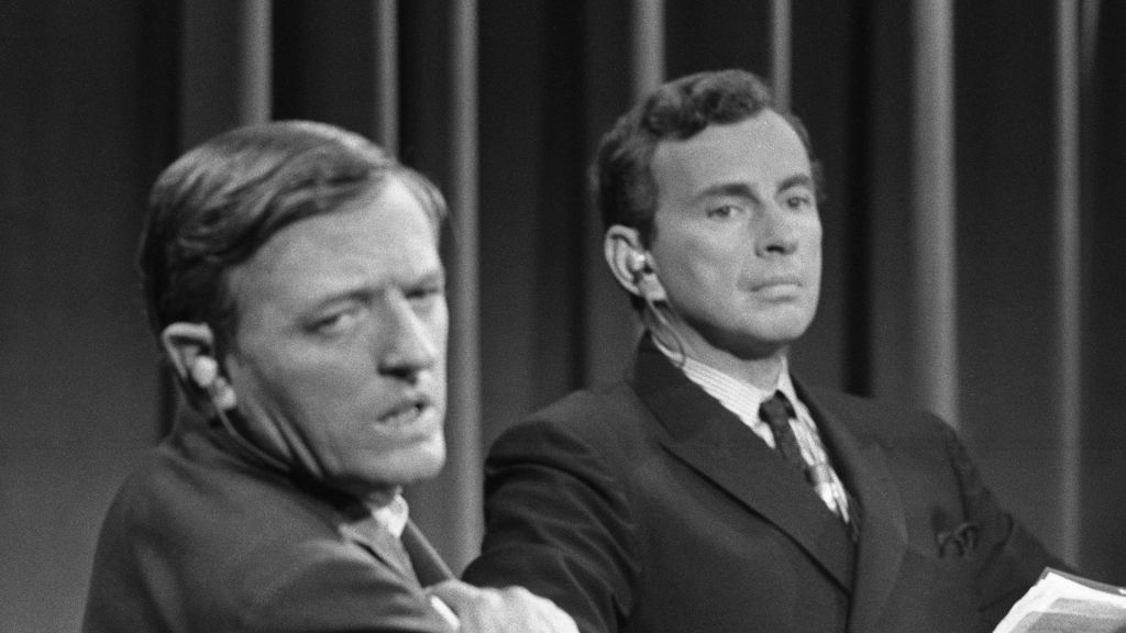 William F. Buckley and Gore Vidal on set of the 1968 ABC News studio