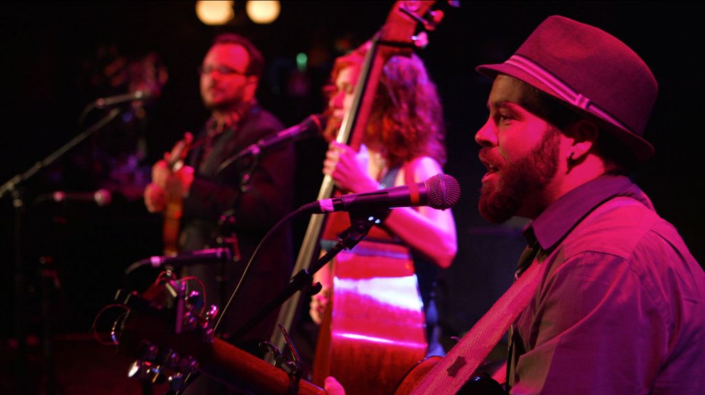 Joe Stevens and his band Coyote Grace, on stage (courtesy the film Real Boy)