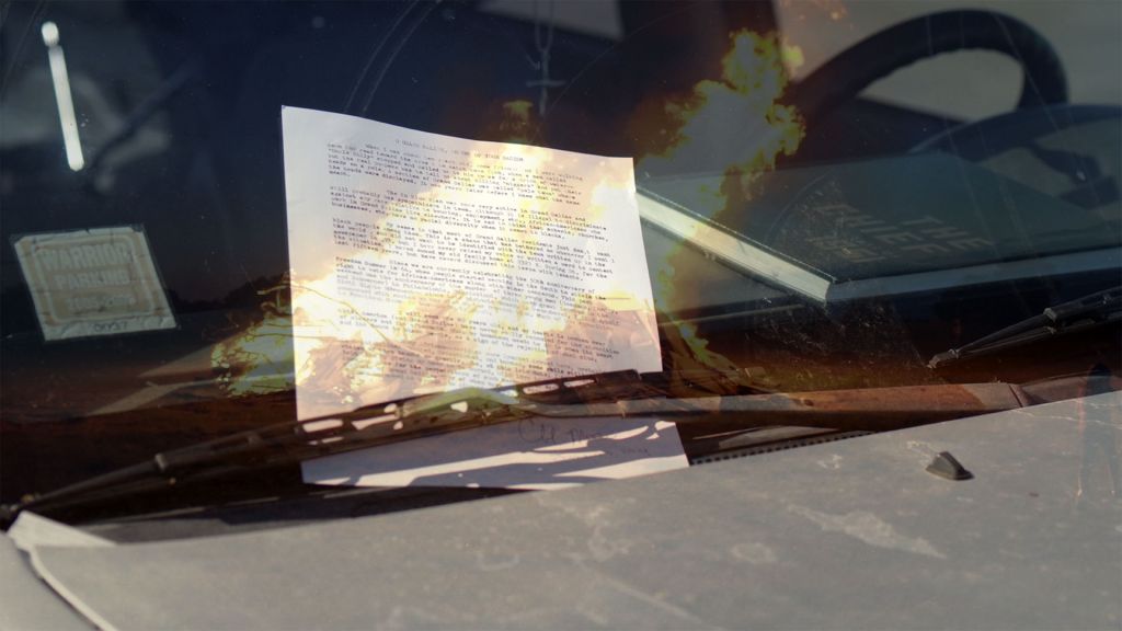 recreation of Moore's suicide note left on a dashboard in Grand Saline, in Man on Fire