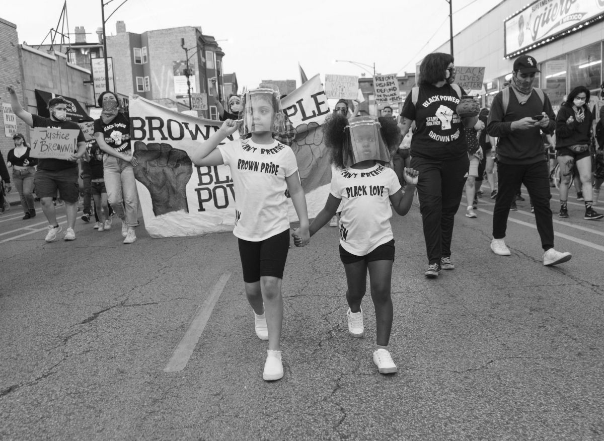 Marchers at a Black and Brown Unity rally in Chicago, June 2020. Photo by Mateo Zapata/Courtesy of Quiet Pictures.