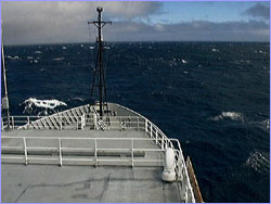 The Thompson heads into 30-knot winds.