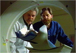 Researchers preparing snow sample for CAT scan