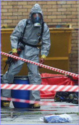 Person in hazmat suit