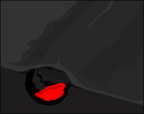 illustration: cutaway of lava flow; with lava moving through tunnel