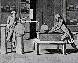 Lavoisier at work in his laboratory (etching)