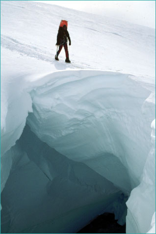 Climber near snow ledge