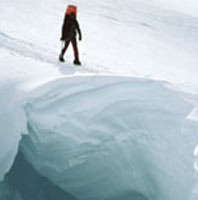 climber near snow ledge