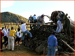 Photo of team raising the Moai