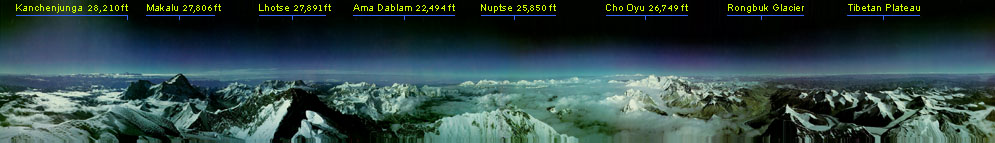 360-degree view from the summit, with peaks labelled