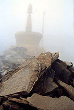 stupa in mist