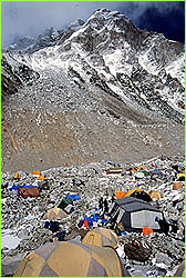 Base camp area with mountains in background