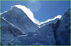 Everest with wind blowing snow from peak