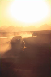 Vehicles on high plateau.