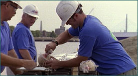 Pyrotechnicians preparing firework display