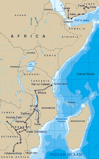 Map of Parfitt's travels