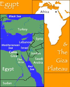 Map of World, middle east showing location of Giza